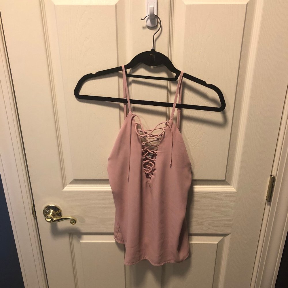 NWT Charlotte Russe Pink Laced V Neck Tank Top M